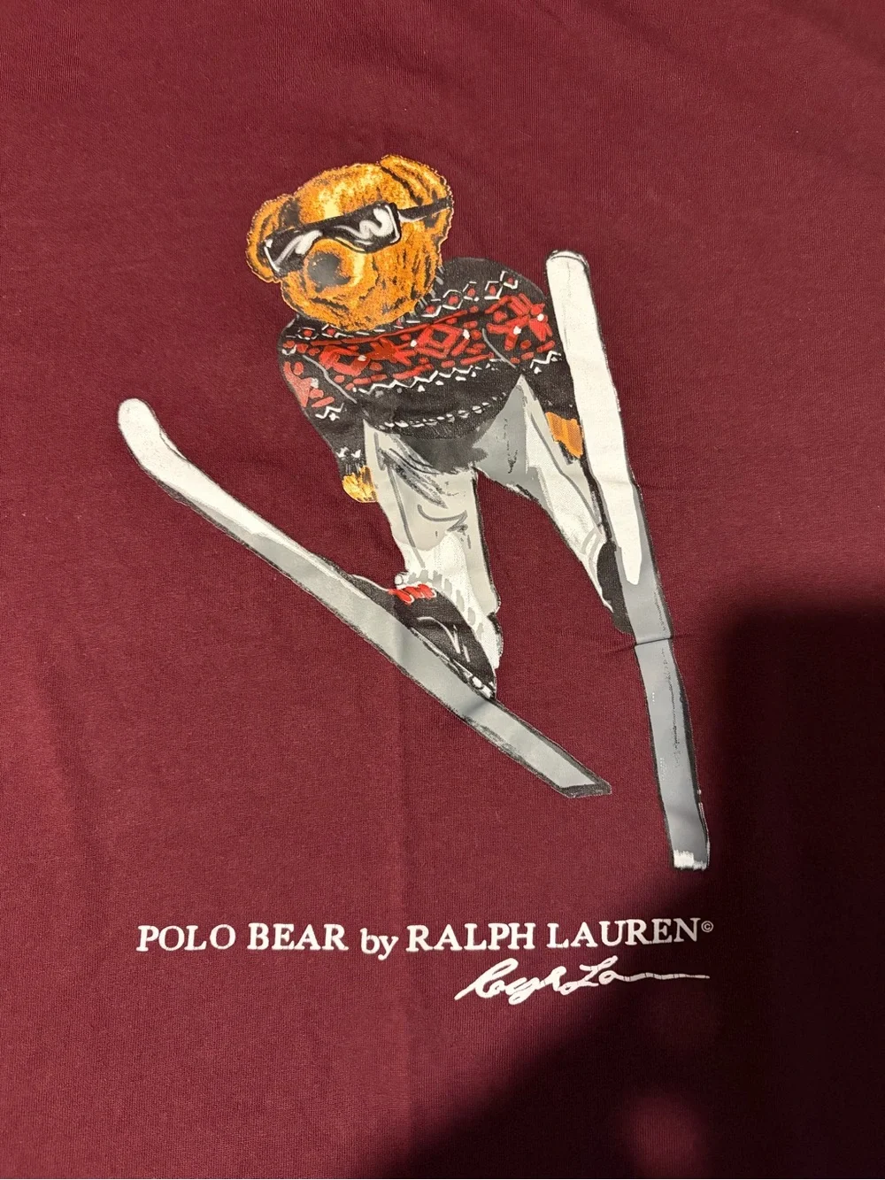 Polo by Ralph Lauren Burgundy Ski Bear Graphic Tee